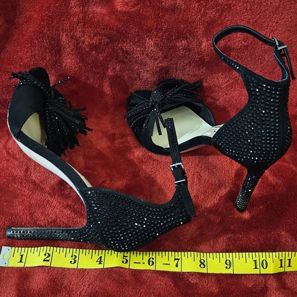 Jessica Simpson Black Jillari Heels with   Ankle Straps Fringed Bow - Size 9 - Picture 6 of 8